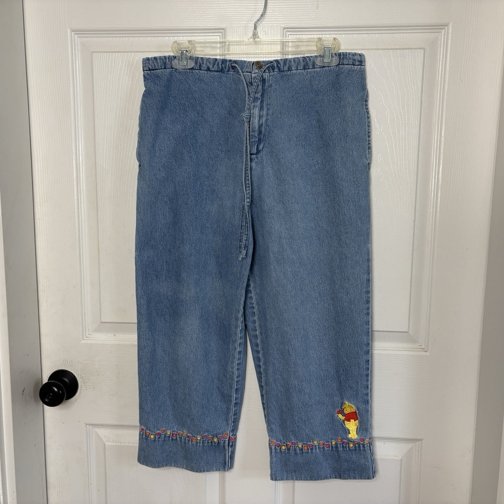 Vtg 90s Disney Store Winnie the Pooh Embroidered Denim Jeans Sz Small Polka Dots